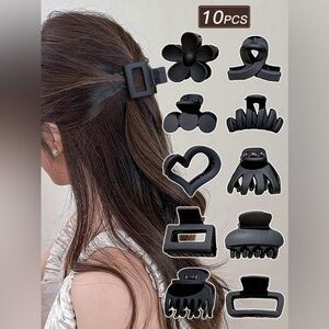 10 Piece Black Hair Claw Clip Set for Women - Versatile Black Hair Accessories
